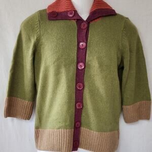 Cj Banks VTG  Tri Color Block Knit Cardigan Sweater with oversized buttons W Sm
